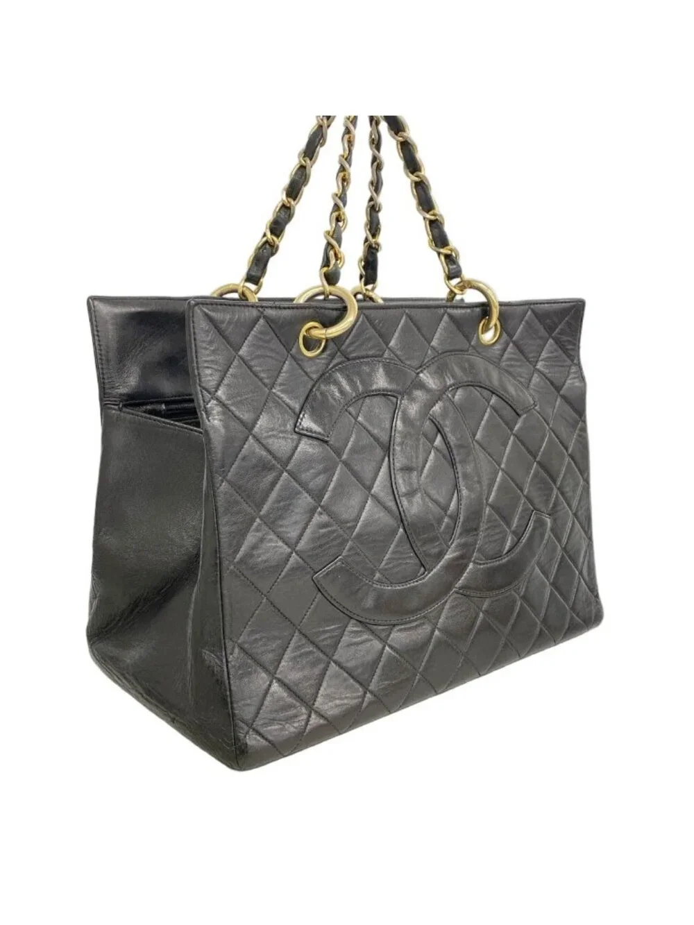 Chanel Chain Tote Quilted Lambskin Black Gold